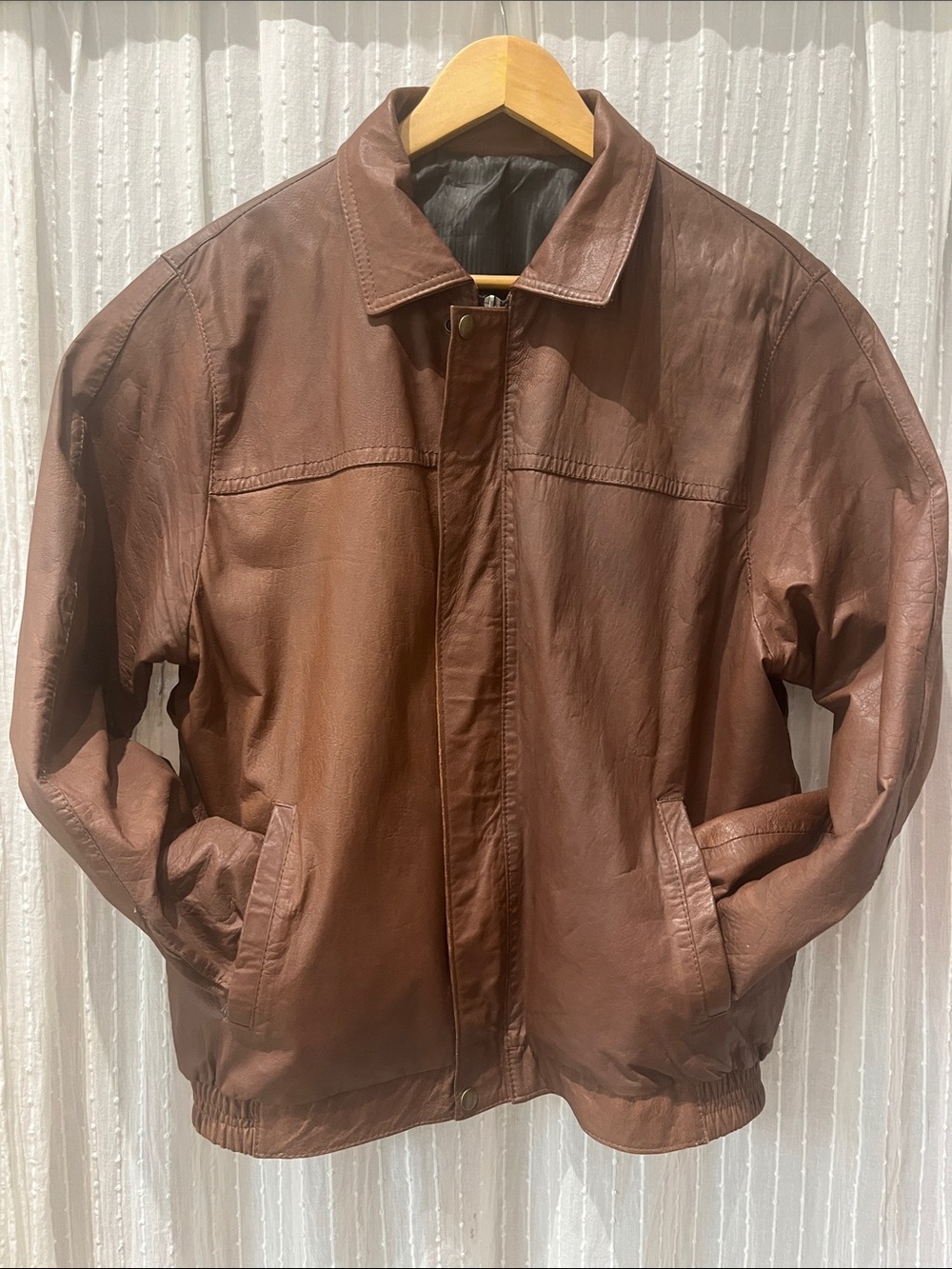 Vintage Brown Faux Leather Bomber Jacket